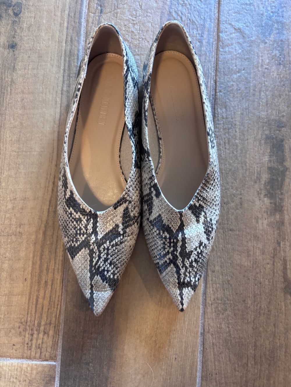 Steve Madden Snake-Print Pointed Toe Flats in Neutral Tones